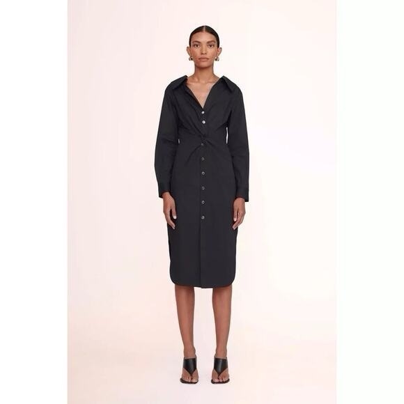Staud Black Clea Midi Black Shirt Twist Dress Size 2 - Picture 1 of 9